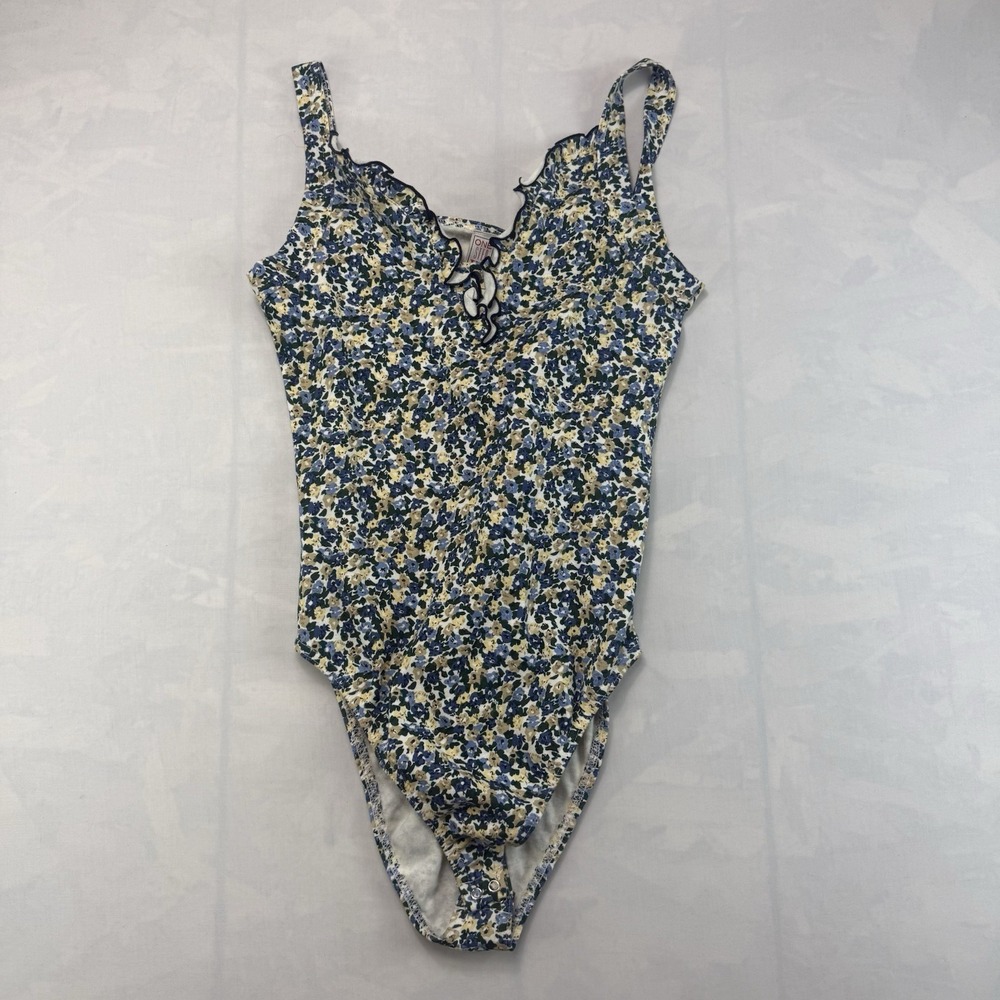 Vintage One Step Up Floral Bodysuit M Snap Crotch Stretch Cotton Y2K